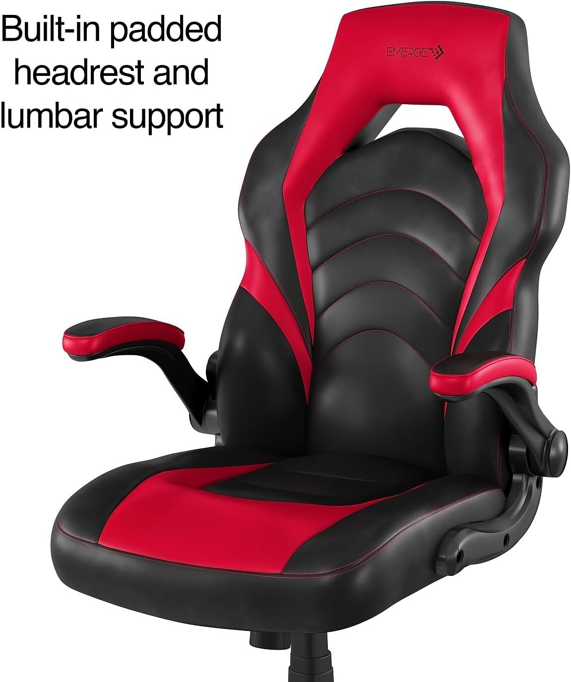 image:imageSTAPLES Emerge Vortex Gaming Chair Ergonomic Adjustable Height Swivel BlackRed Black