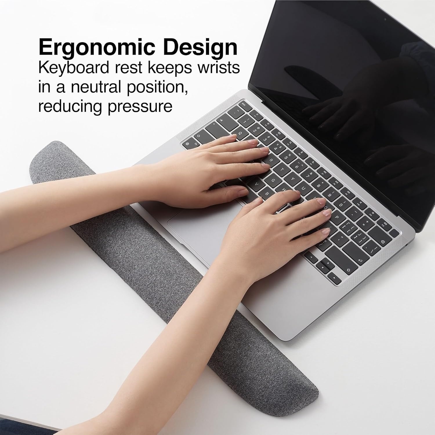 image:imageSTAPLES Ergonomic Gel Keyboard Wrist Rest 1866 x 28 x 091 NonSlip Base Soft Wrist Support Cushion for Easy Typing FullSize Keyboards OfficeComputerGaming BlackGray