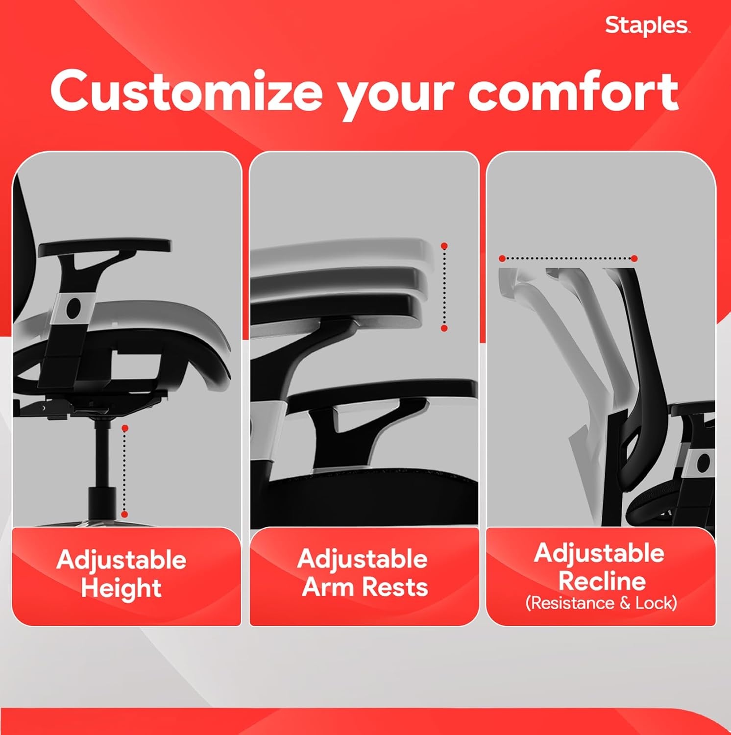 image:imageSTAPLES Ergonomic Task Chair Mesh Ergonomic Lumbar Support Swivel GrayBlack