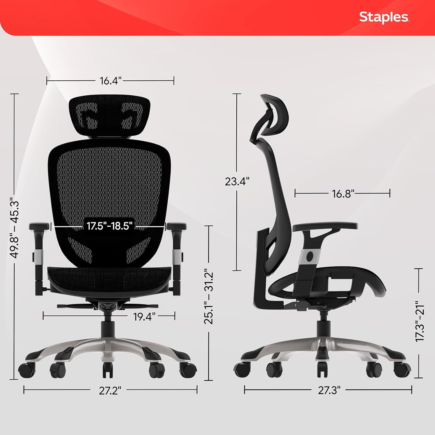 image:imageSTAPLES Ergonomic Task Chair Mesh Ergonomic Lumbar Support Swivel GrayBlack