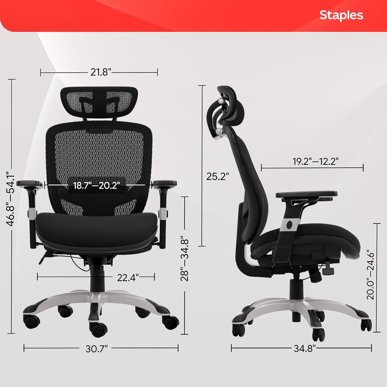 image:imageSTAPLES Ergonomic Task Chair Mesh Ergonomic Lumbar Support Swivel GrayBlack