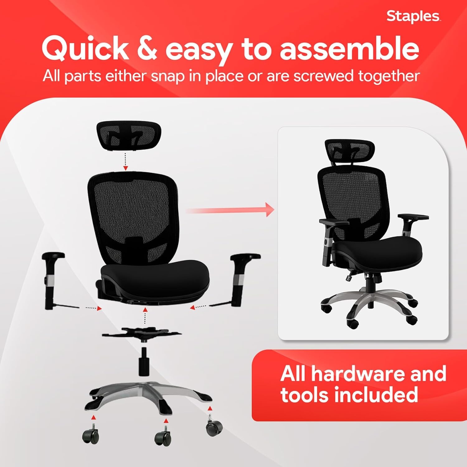 image:imageSTAPLES Ergonomic Task Chair Mesh Ergonomic Lumbar Support Swivel GrayBlack