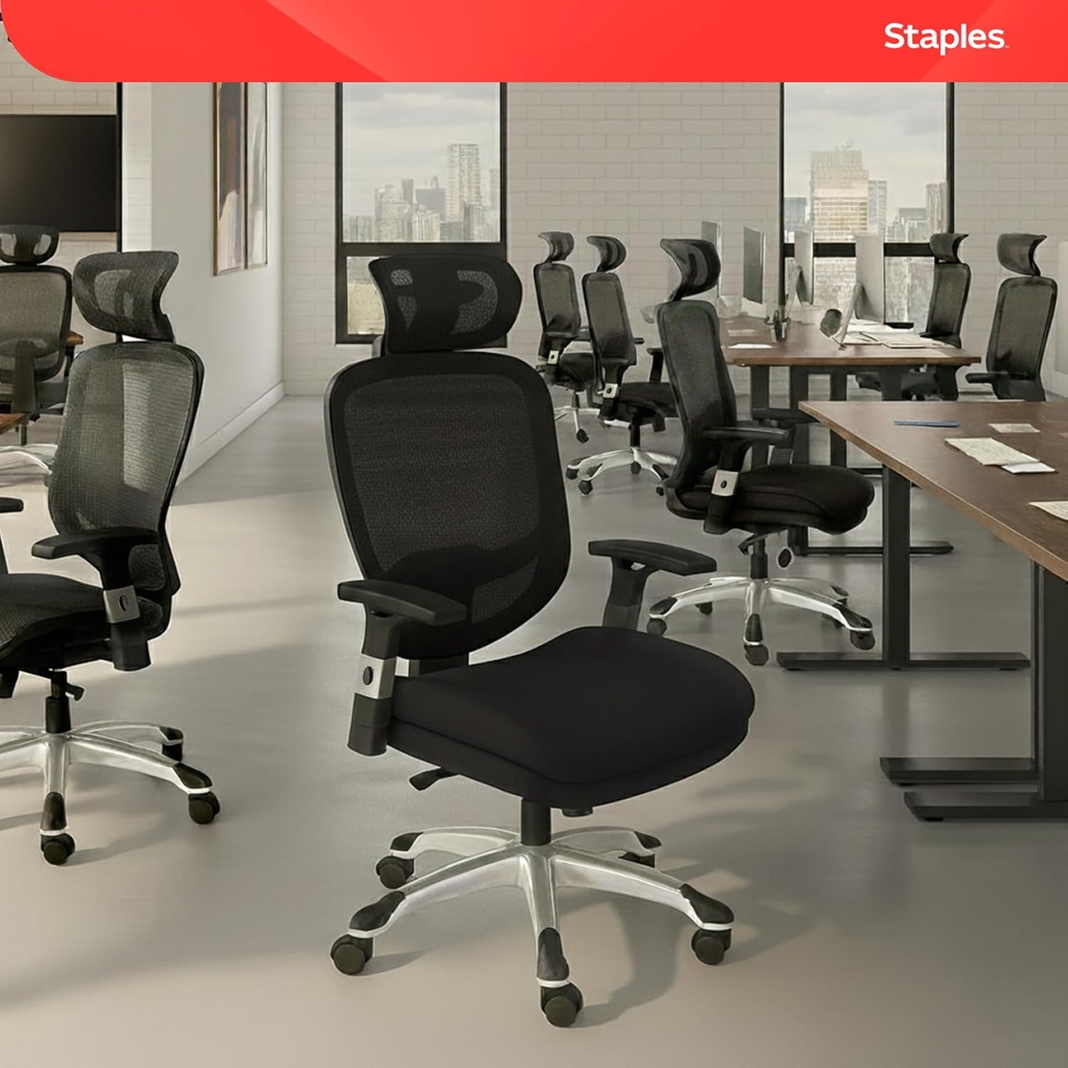 image:imageSTAPLES Ergonomic Task Chair Mesh Ergonomic Lumbar Support Swivel GrayBlack