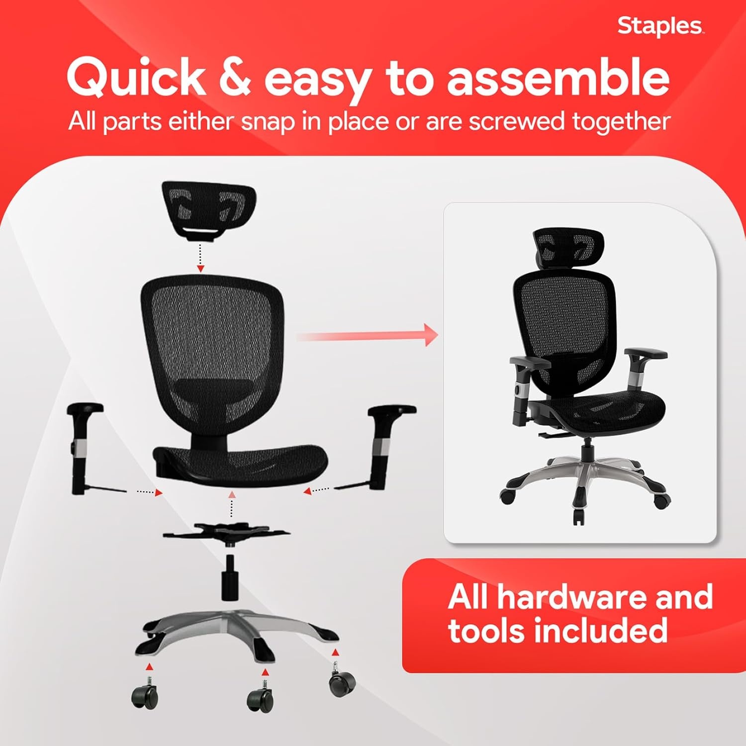 image:imageSTAPLES Ergonomic Task Chair Mesh Ergonomic Lumbar Support Swivel GrayBlack