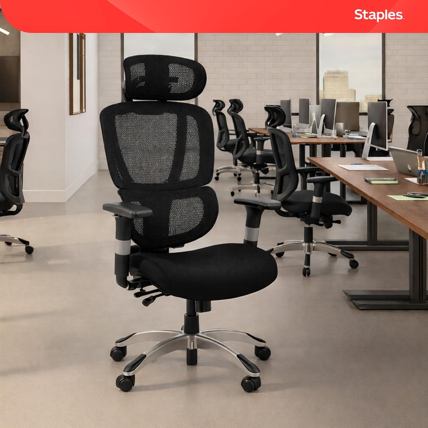 image:imageSTAPLES Ergonomic Task Chair Mesh Ergonomic Lumbar Support Swivel GrayBlack
