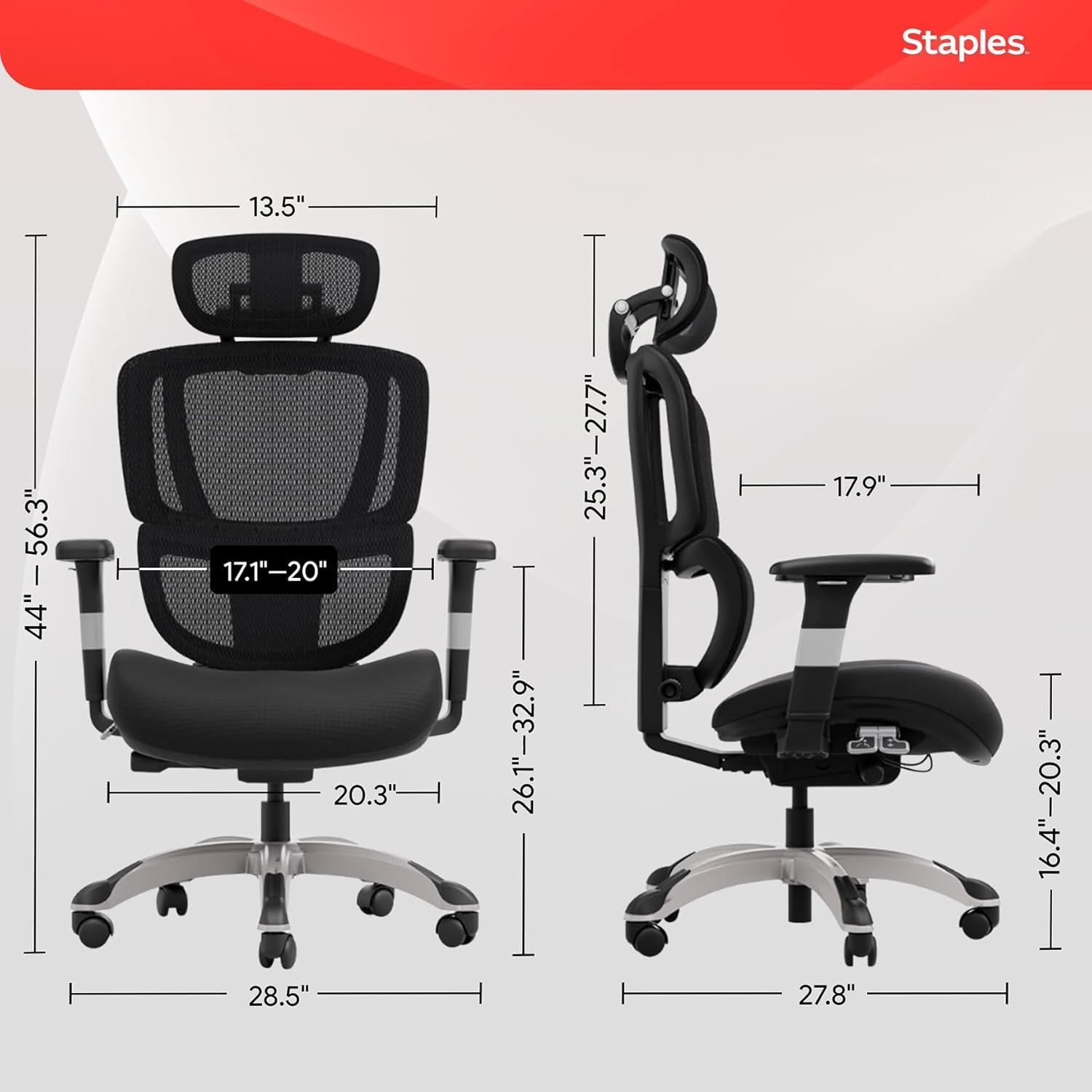 image:imageSTAPLES Ergonomic Task Chair Mesh Ergonomic Lumbar Support Swivel GrayBlack