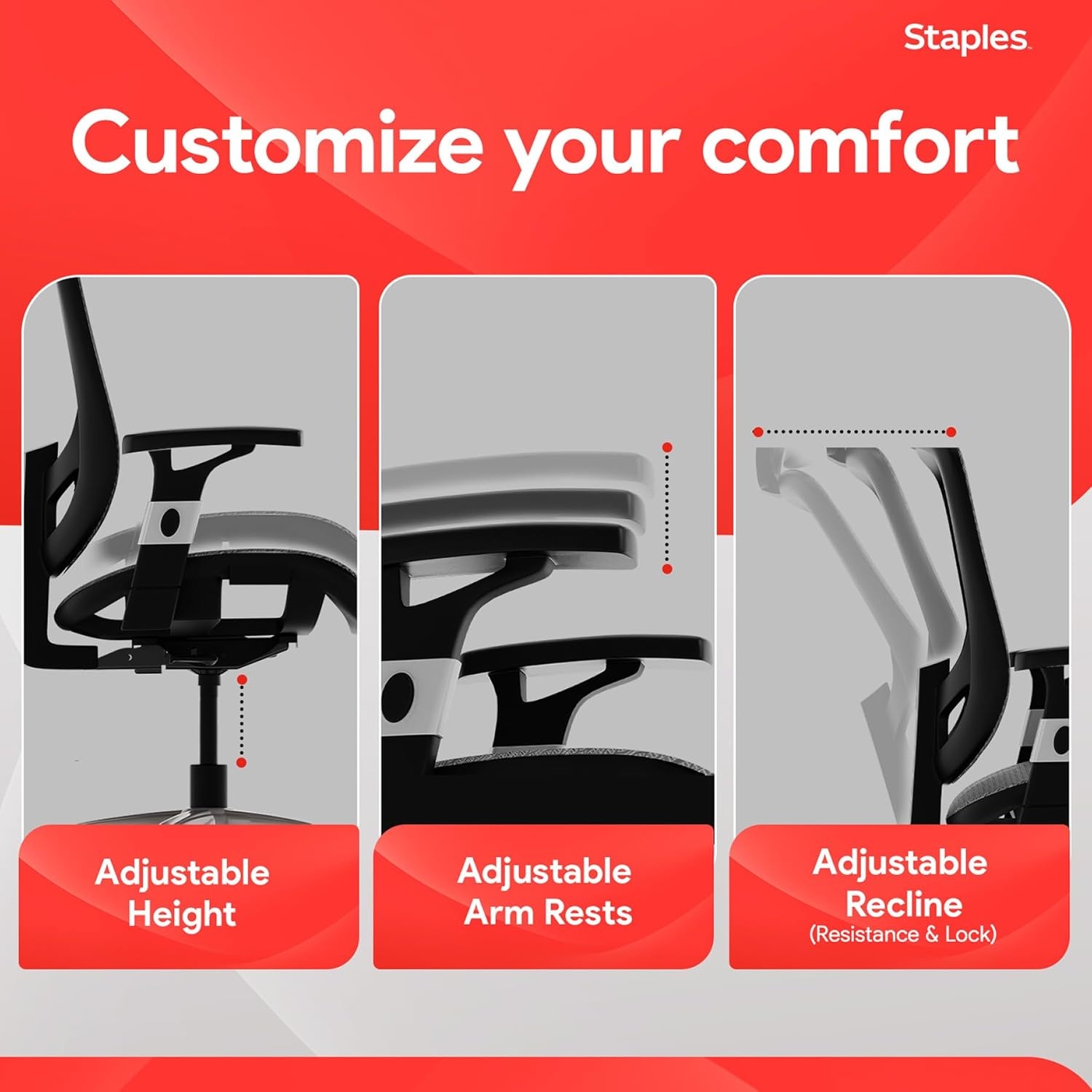 image:imageSTAPLES Ergonomic Task Chair Mesh Ergonomic Lumbar Support Swivel GrayGrey