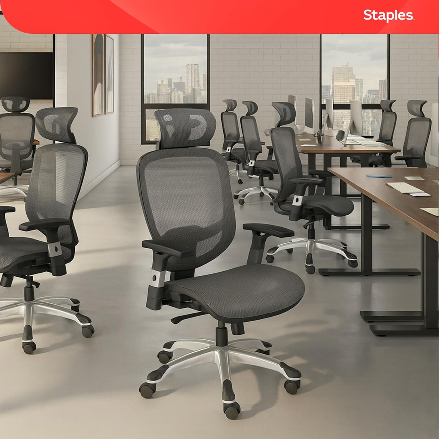 image:imageSTAPLES Ergonomic Task Chair Mesh Ergonomic Lumbar Support Swivel GrayGrey