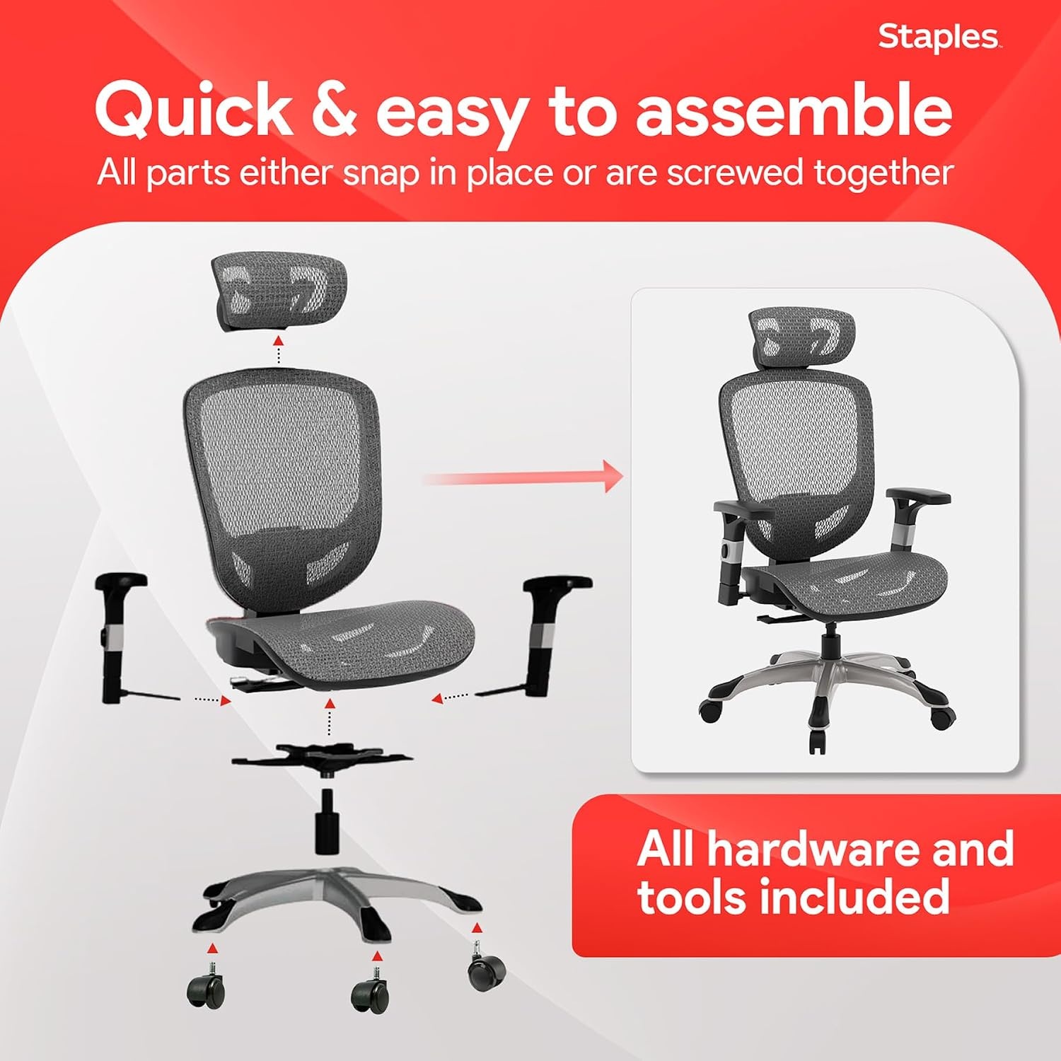 image:imageSTAPLES Ergonomic Task Chair Mesh Ergonomic Lumbar Support Swivel GrayGrey