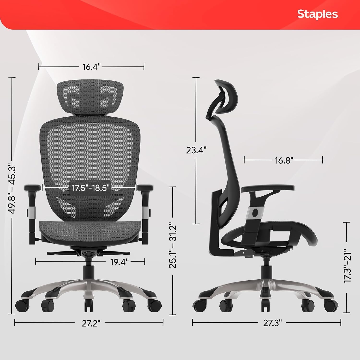 image:imageSTAPLES Ergonomic Task Chair Mesh Ergonomic Lumbar Support Swivel GrayGrey