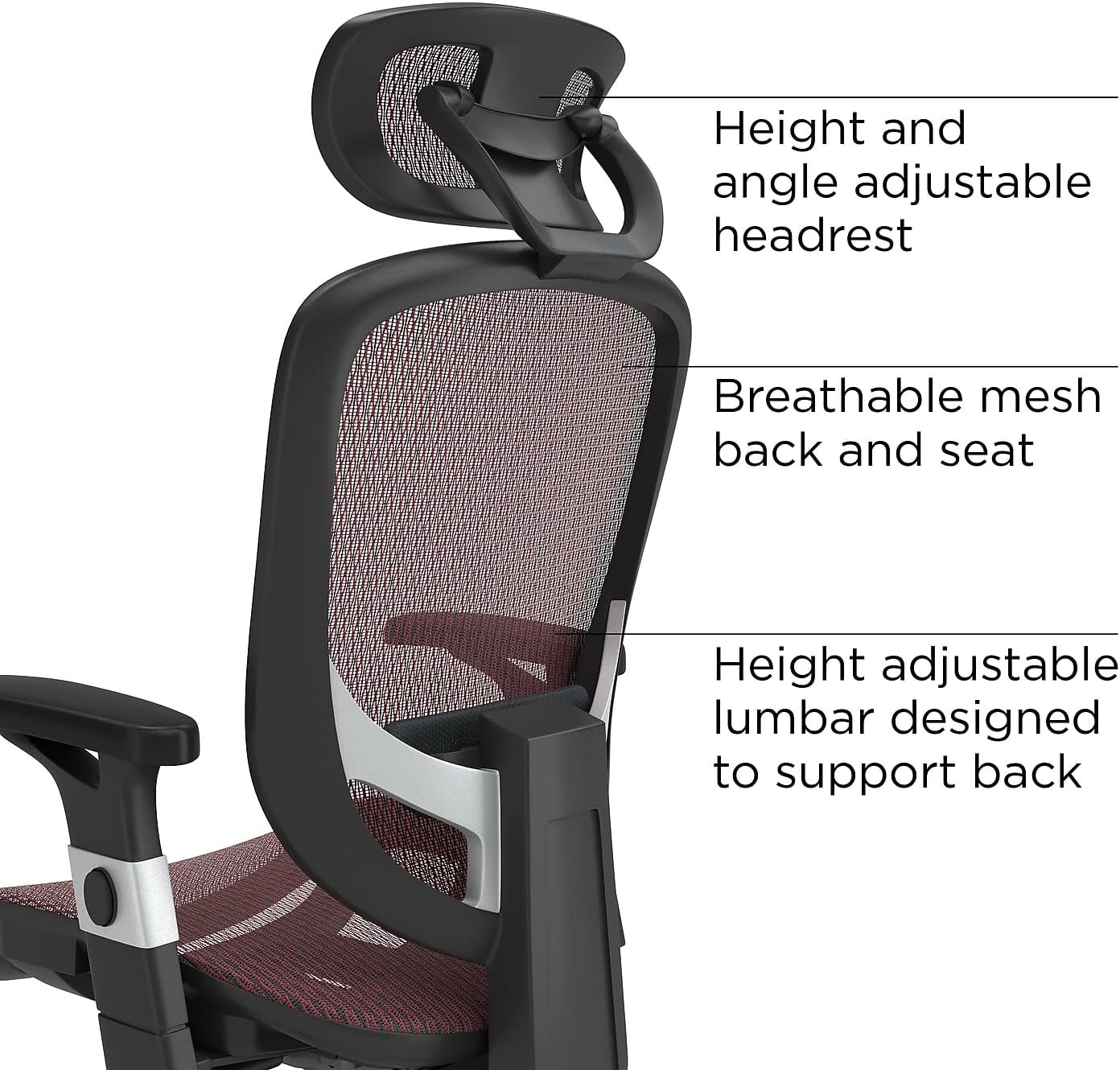 image:imageSTAPLES Ergonomic Task Chair Mesh Ergonomic Lumbar Support Swivel GrayMaroon