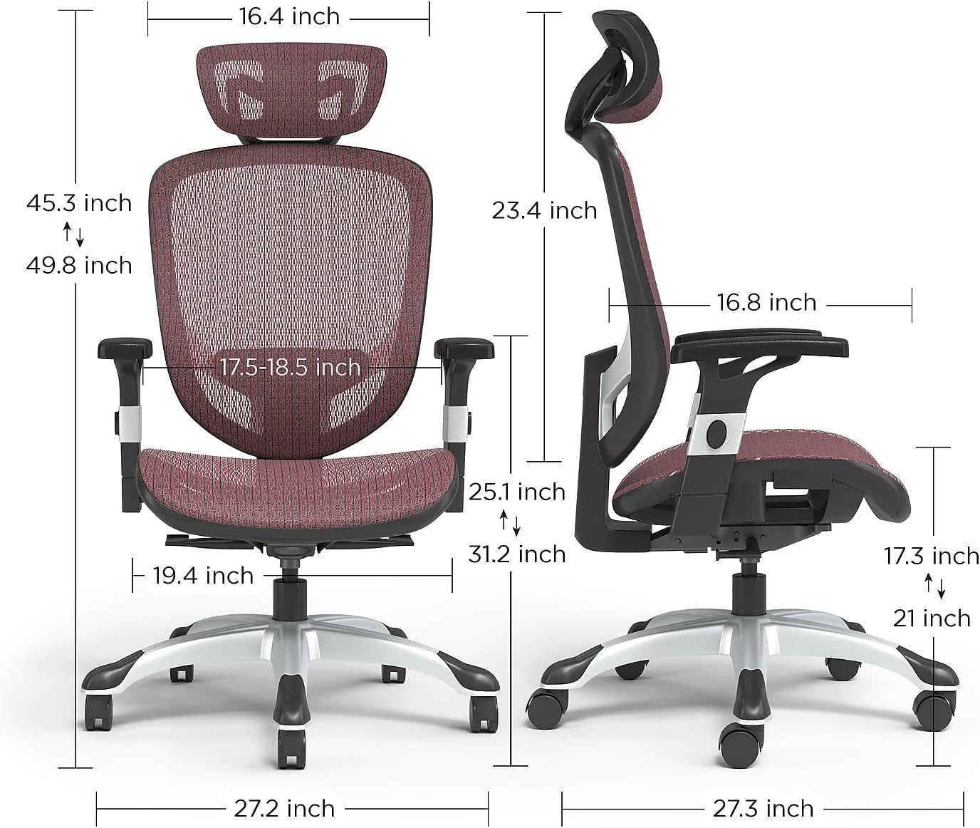image:imageSTAPLES Ergonomic Task Chair Mesh Ergonomic Lumbar Support Swivel GrayMaroon