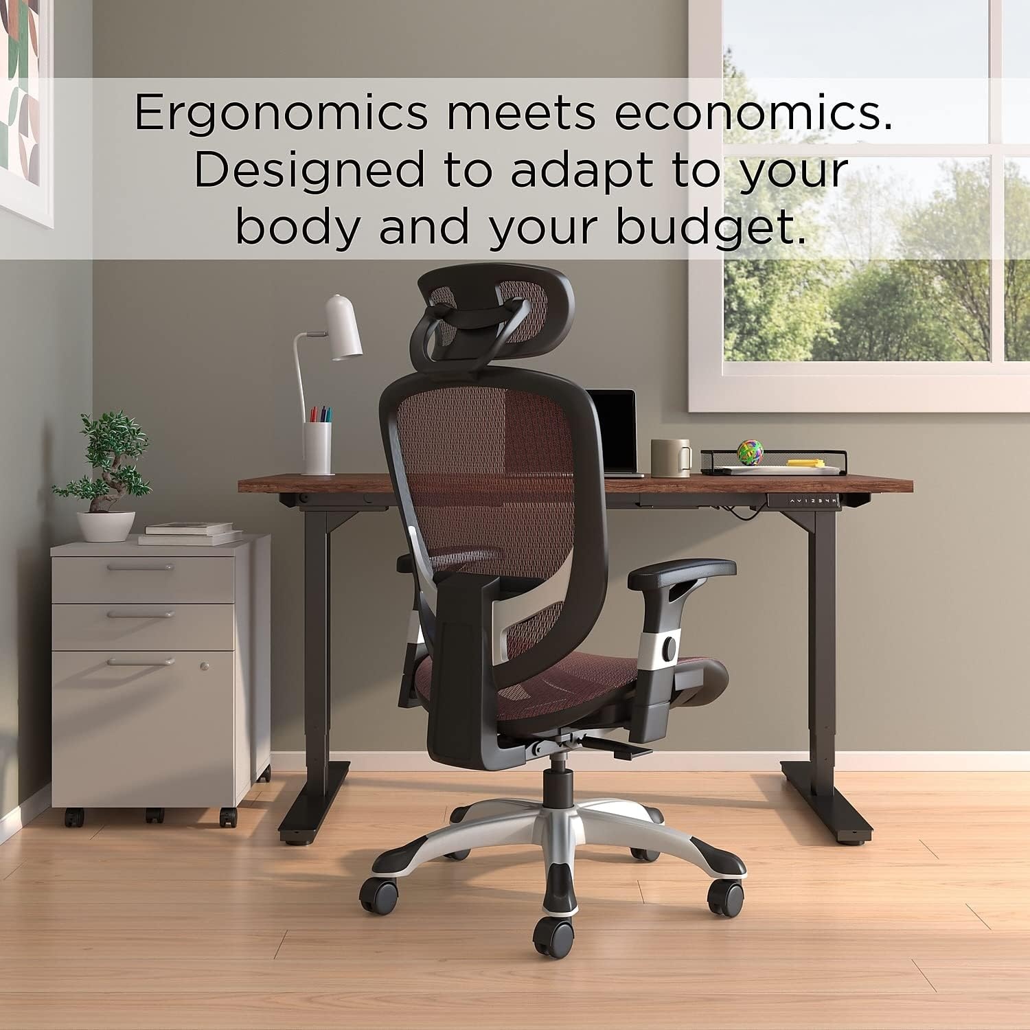 image:imageSTAPLES Ergonomic Task Chair Mesh Ergonomic Lumbar Support Swivel GrayMaroon