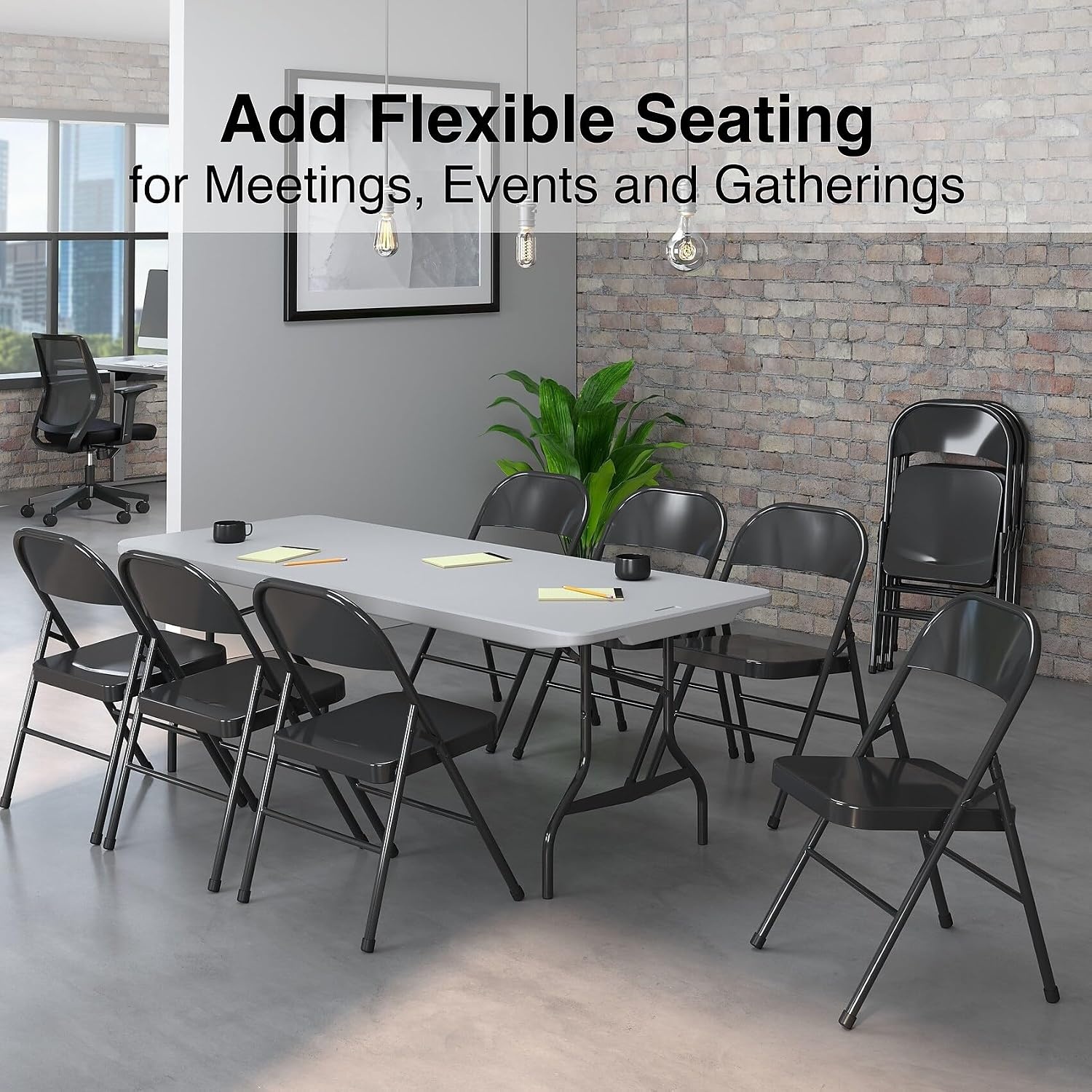 image:imageSTAPLES Folding amp Stacking Chair TaupeBlack
