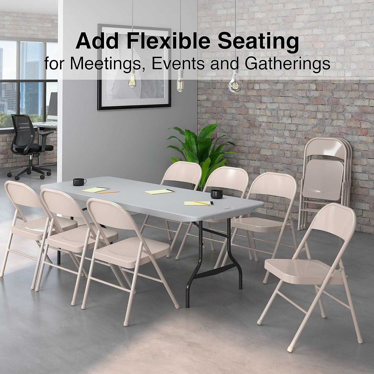 image:imageSTAPLES Folding amp Stacking Chair TaupeTaupe
