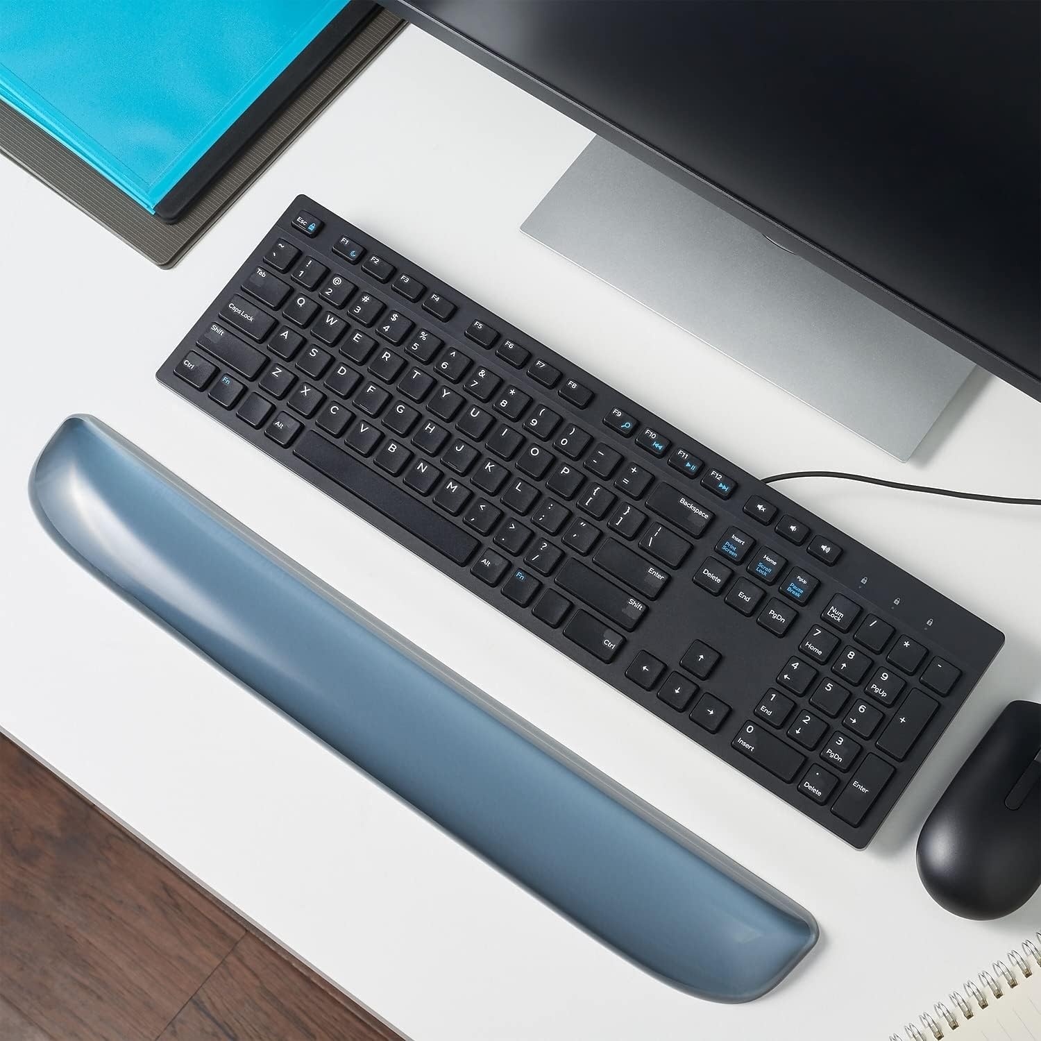 image:imageSTAPLES Gel Keyboard Wrist Rest Ergonomic NonSlip Wrist Support Cushion for Comfortable Typing Durable GelFilled Design Blue CrystalBlack