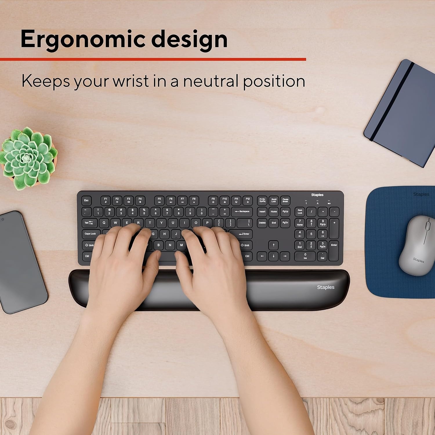 image:imageSTAPLES Gel Keyboard Wrist Rest Ergonomic NonSlip Wrist Support Cushion for Comfortable Typing Durable GelFilled Design Blue CrystalBlack