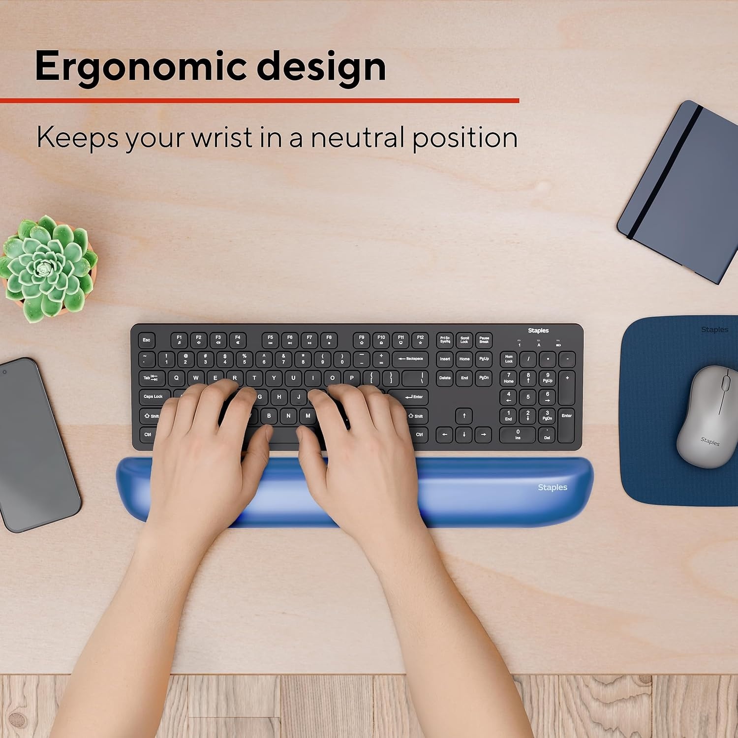 image:imageSTAPLES Gel Keyboard Wrist Rest Ergonomic NonSlip Wrist Support Cushion for Comfortable Typing Durable GelFilled Design Blue CrystalBlue