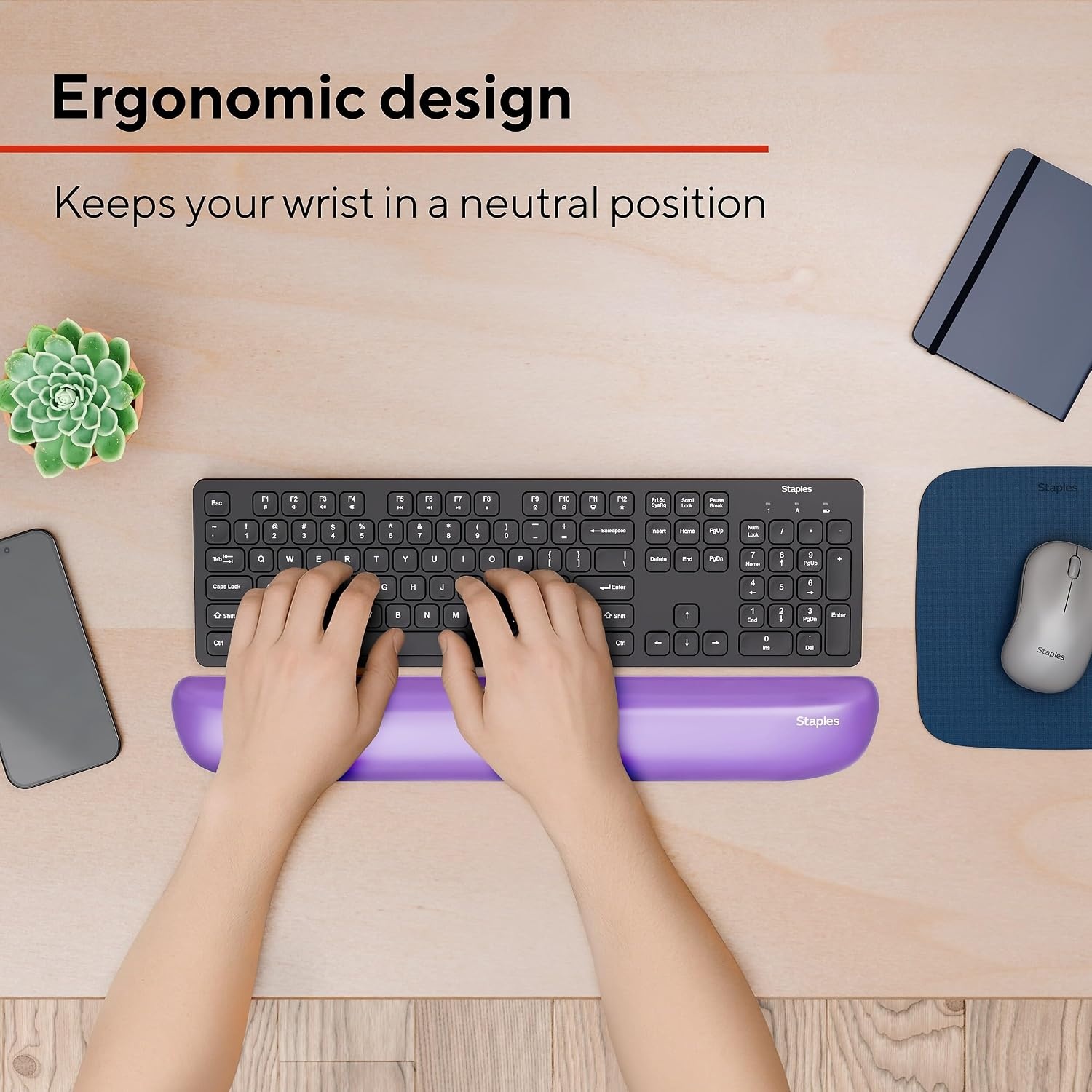 image:imageSTAPLES Gel Keyboard Wrist Rest Ergonomic NonSlip Wrist Support Cushion for Comfortable Typing Durable GelFilled Design Blue CrystalPurple