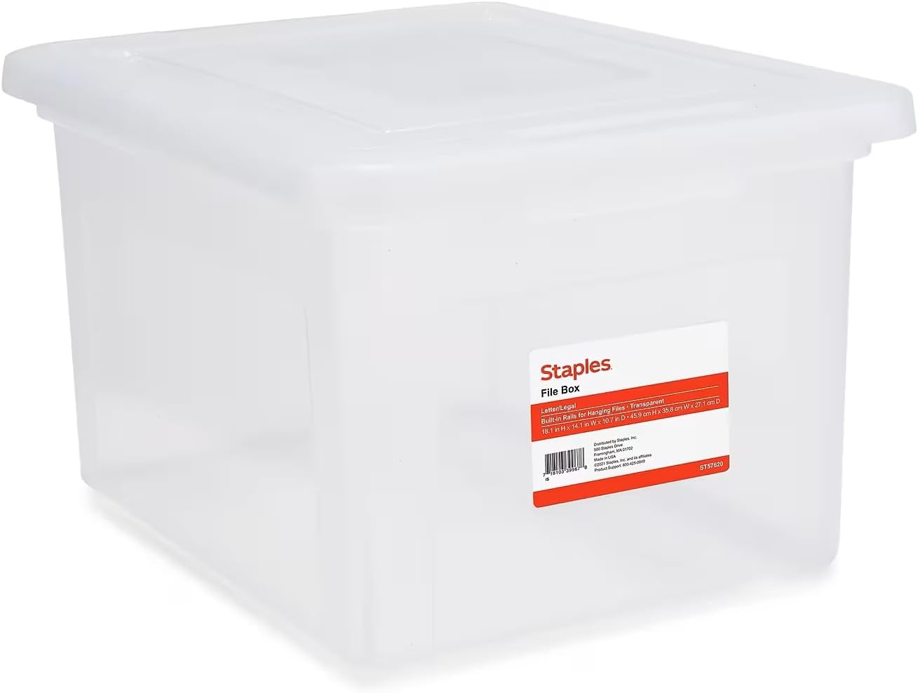 image:imageSTAPLES Hanging File Folder Box Storage Bin Organizer Snap Lid Letter amp Legal Size Documents ClearClear