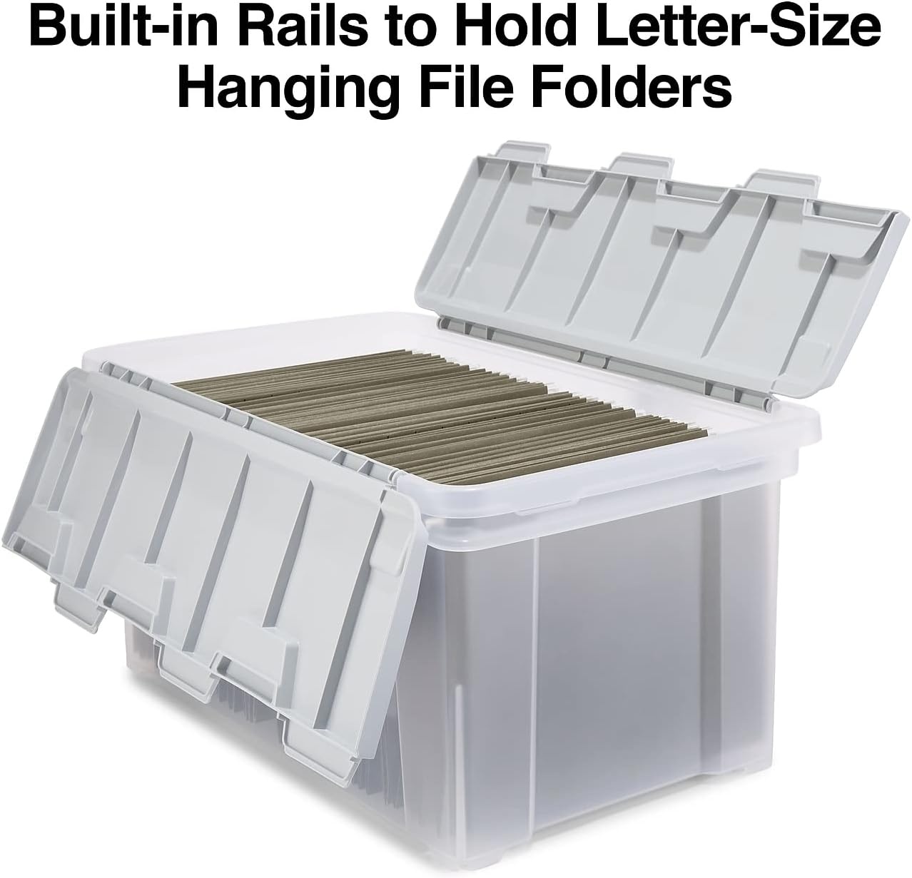 image:imageSTAPLES Hanging File Folder Box Storage Bin Organizer Snap Lid Letter amp Legal Size Documents ClearClear