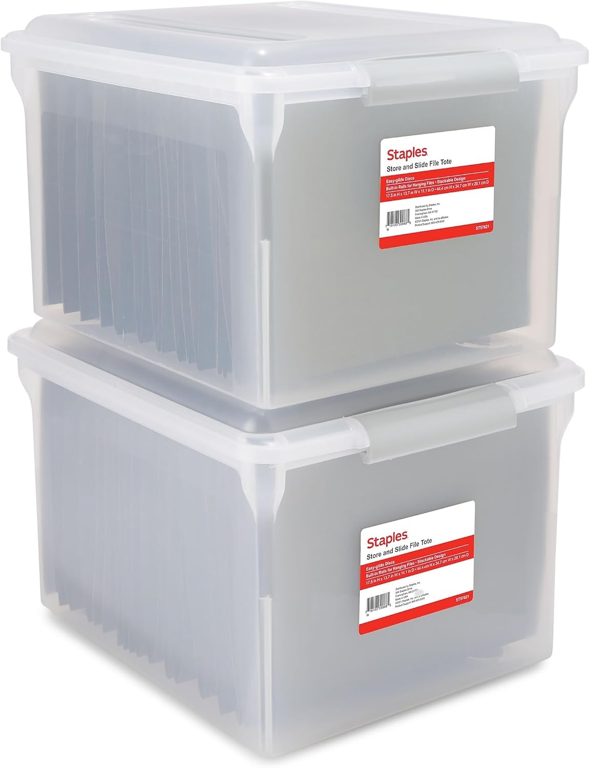 image:imageSTAPLES Hanging File Folder Box Storage Bin Organizer Snap Lid Letter amp Legal Size Documents ClearClear