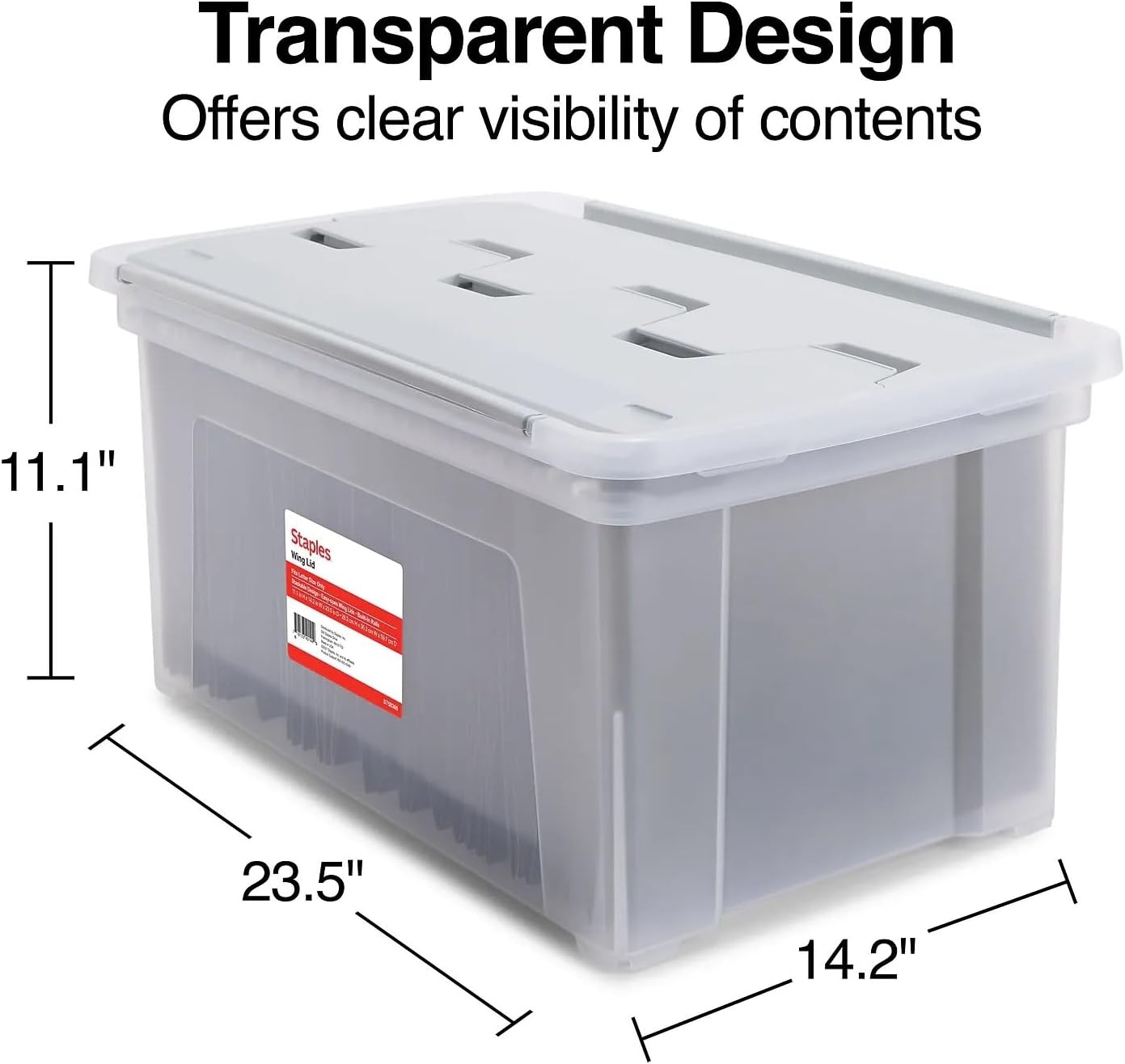 image:imageSTAPLES Hanging File Folder Box Storage Bin Organizer Snap Lid Letter amp Legal Size Documents ClearClear