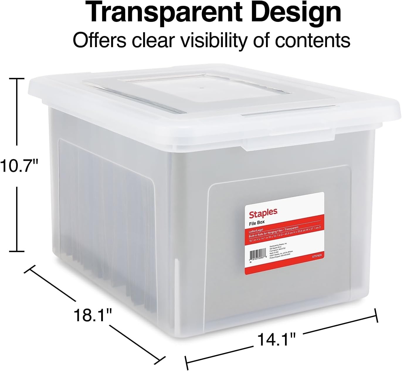 image:imageSTAPLES Hanging File Folder Box Storage Bin Organizer Snap Lid Letter amp Legal Size Documents ClearClear