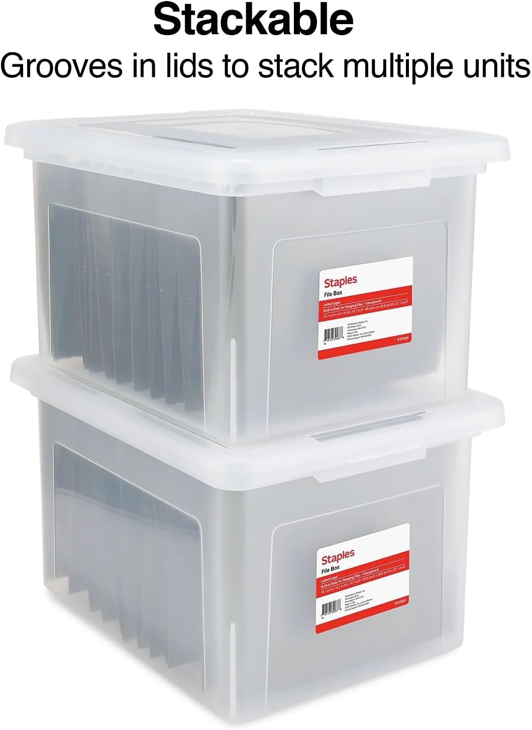 image:imageSTAPLES Hanging File Folder Box Storage Bin Organizer Snap Lid Letter amp Legal Size Documents ClearClear