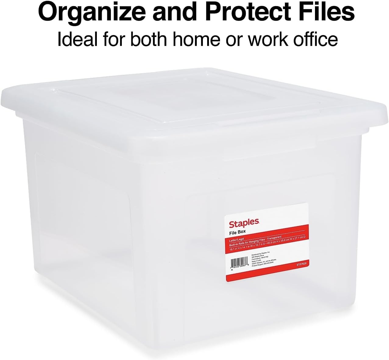 image:imageSTAPLES Hanging File Folder Box Storage Bin Organizer Snap Lid Letter amp Legal Size Documents ClearClear