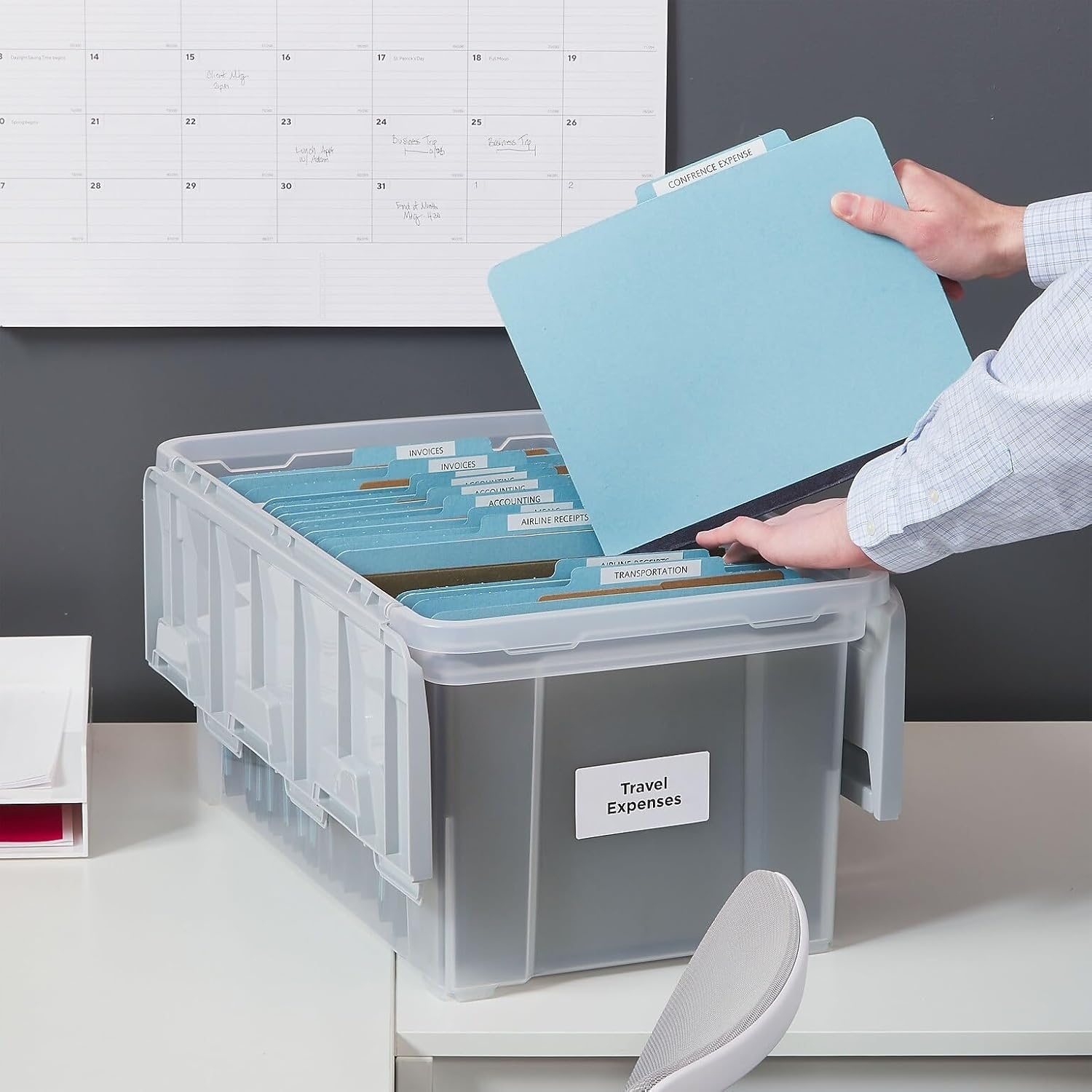 image:imageSTAPLES Hanging File Folder Box Storage Bin Organizer Snap Lid Letter amp Legal Size Documents ClearClear