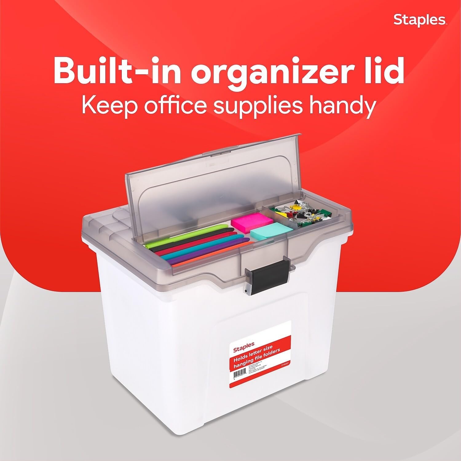 image:imageSTAPLES Hanging File Folder Box Storage Bin Organizer Snap Lid Letter amp Legal Size Documents ClearClear