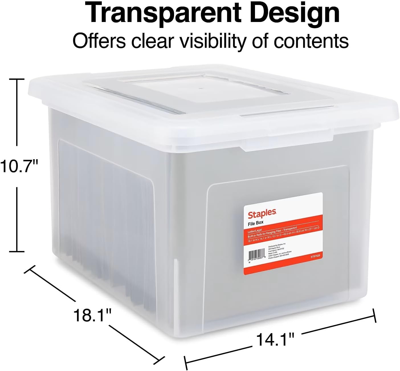 image:imageSTAPLES Hanging File Folder Box Storage Bin Organizer Snap Lid Letter amp Legal Size Documents ClearClear