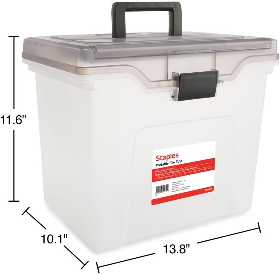 image:imageSTAPLES Hanging File Folder Box Storage Bin Organizer Snap Lid Letter amp Legal Size Documents ClearClear