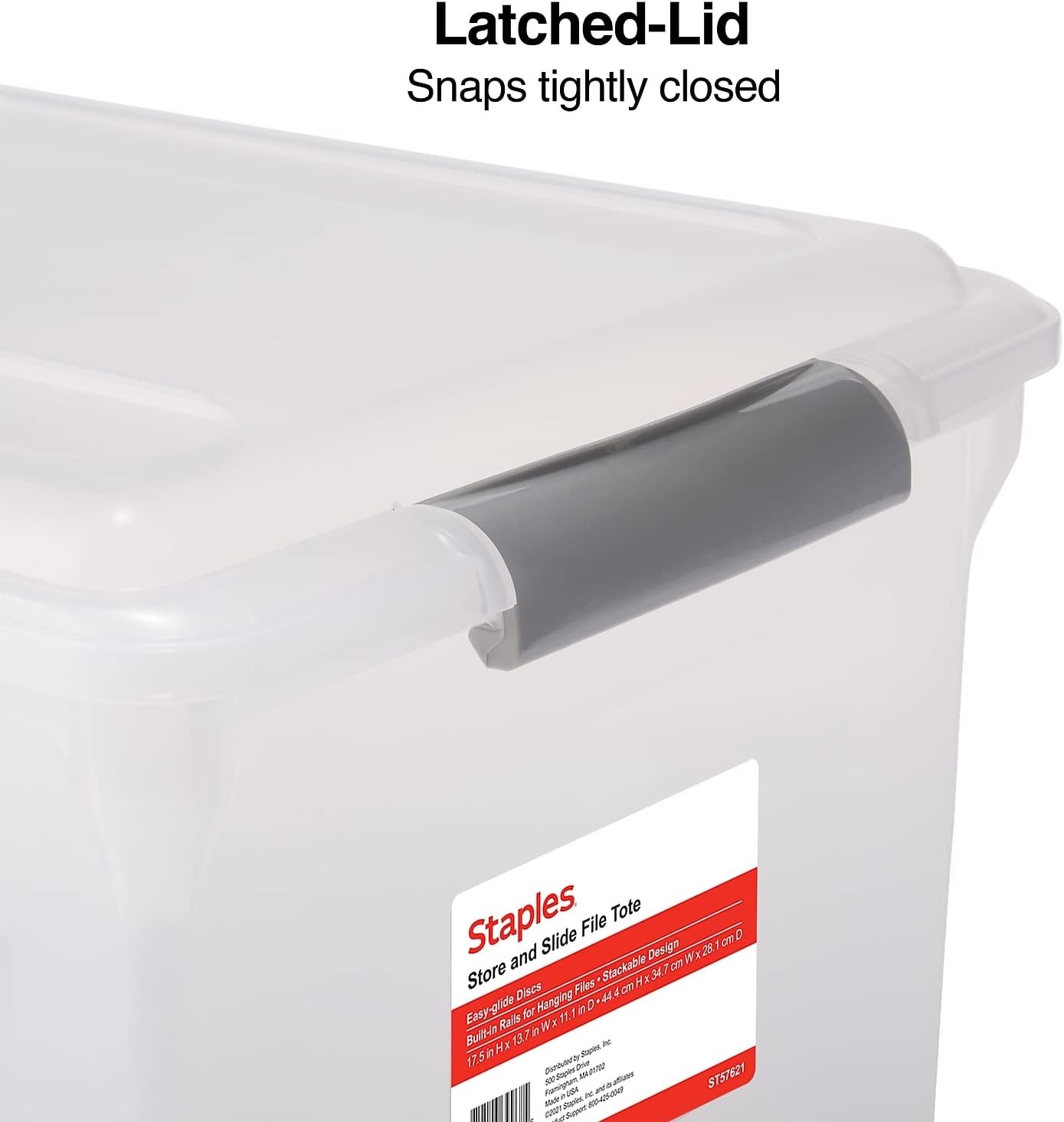 image:imageSTAPLES Hanging File Folder Box Storage Bin Organizer Snap Lid Letter amp Legal Size Documents ClearClear