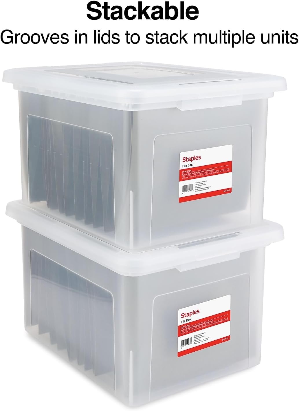 image:imageSTAPLES Hanging File Folder Box Storage Bin Organizer Snap Lid Letter amp Legal Size Documents ClearClear