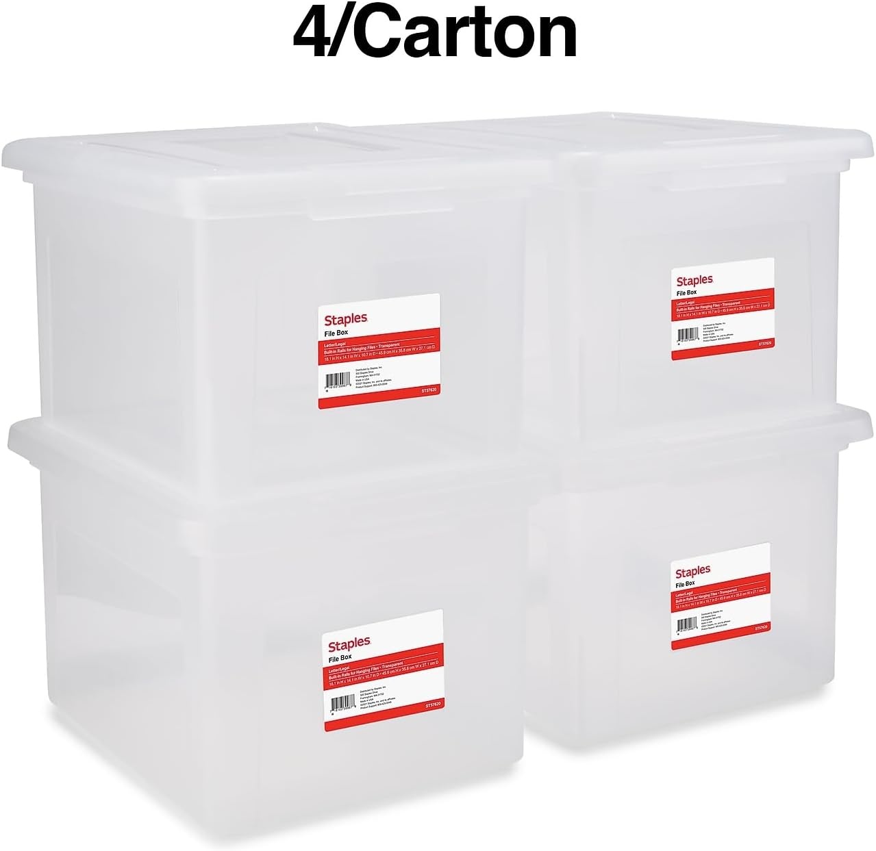 image:imageSTAPLES Hanging File Folder Box Storage Bin Organizer Snap Lid Letter amp Legal Size Documents ClearClear