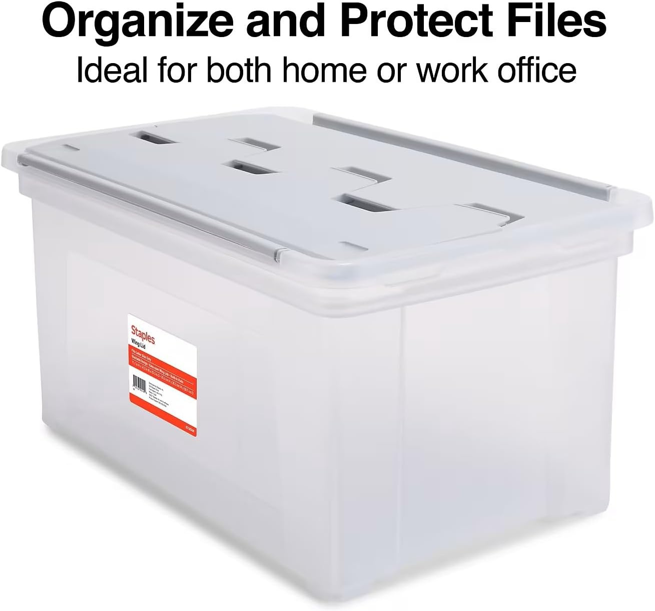 image:imageSTAPLES Hanging File Folder Box Storage Bin Organizer Snap Lid Letter amp Legal Size Documents ClearClear