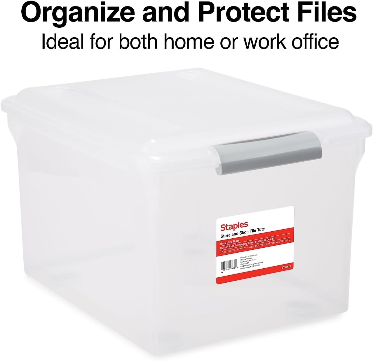 image:imageSTAPLES Hanging File Folder Box Storage Bin Organizer Snap Lid Letter amp Legal Size Documents ClearClear