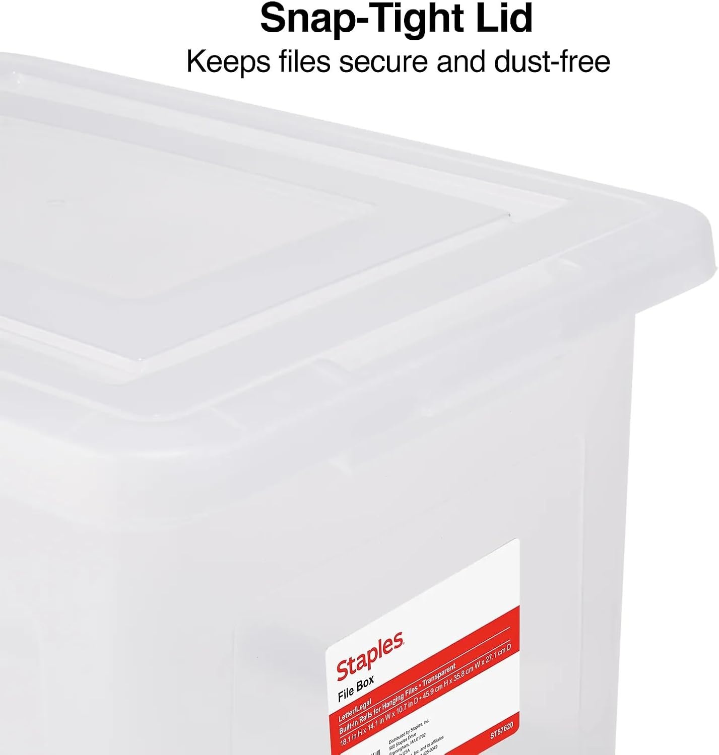 image:imageSTAPLES Hanging File Folder Box Storage Bin Organizer Snap Lid Letter amp Legal Size Documents ClearClear