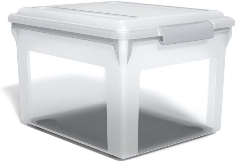 image:imageSTAPLES Hanging File Folder Box Storage Bin Organizer Snap Lid Letter amp Legal Size Documents ClearClear