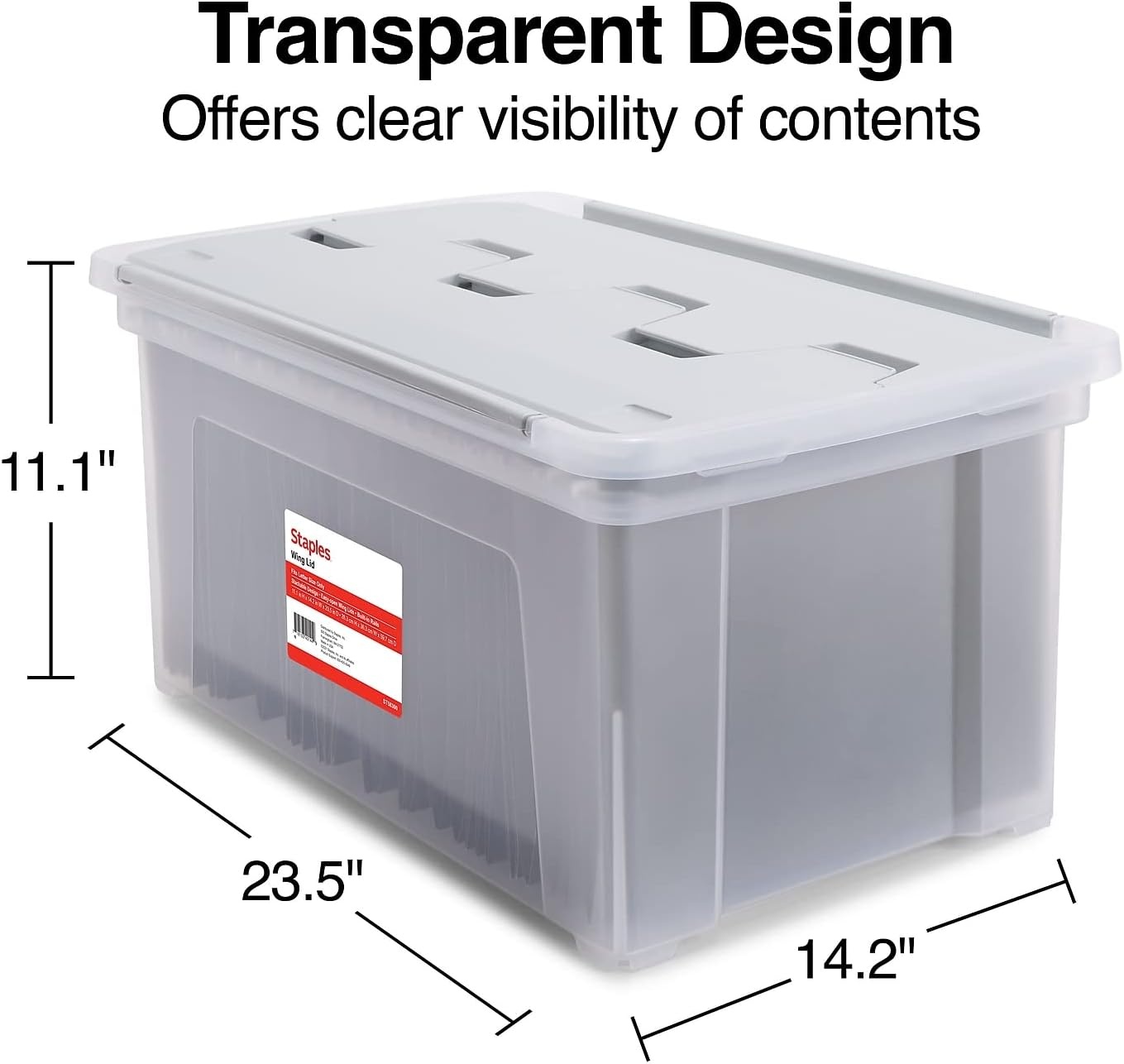 image:imageSTAPLES Hanging File Folder Box Storage Bin Organizer Snap Lid Letter amp Legal Size Documents ClearClear