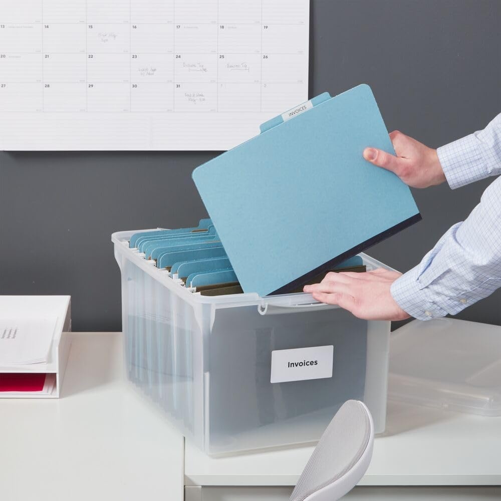 image:imageSTAPLES Hanging File Folder Box Storage Bin Organizer Snap Lid Letter amp Legal Size Documents ClearClear