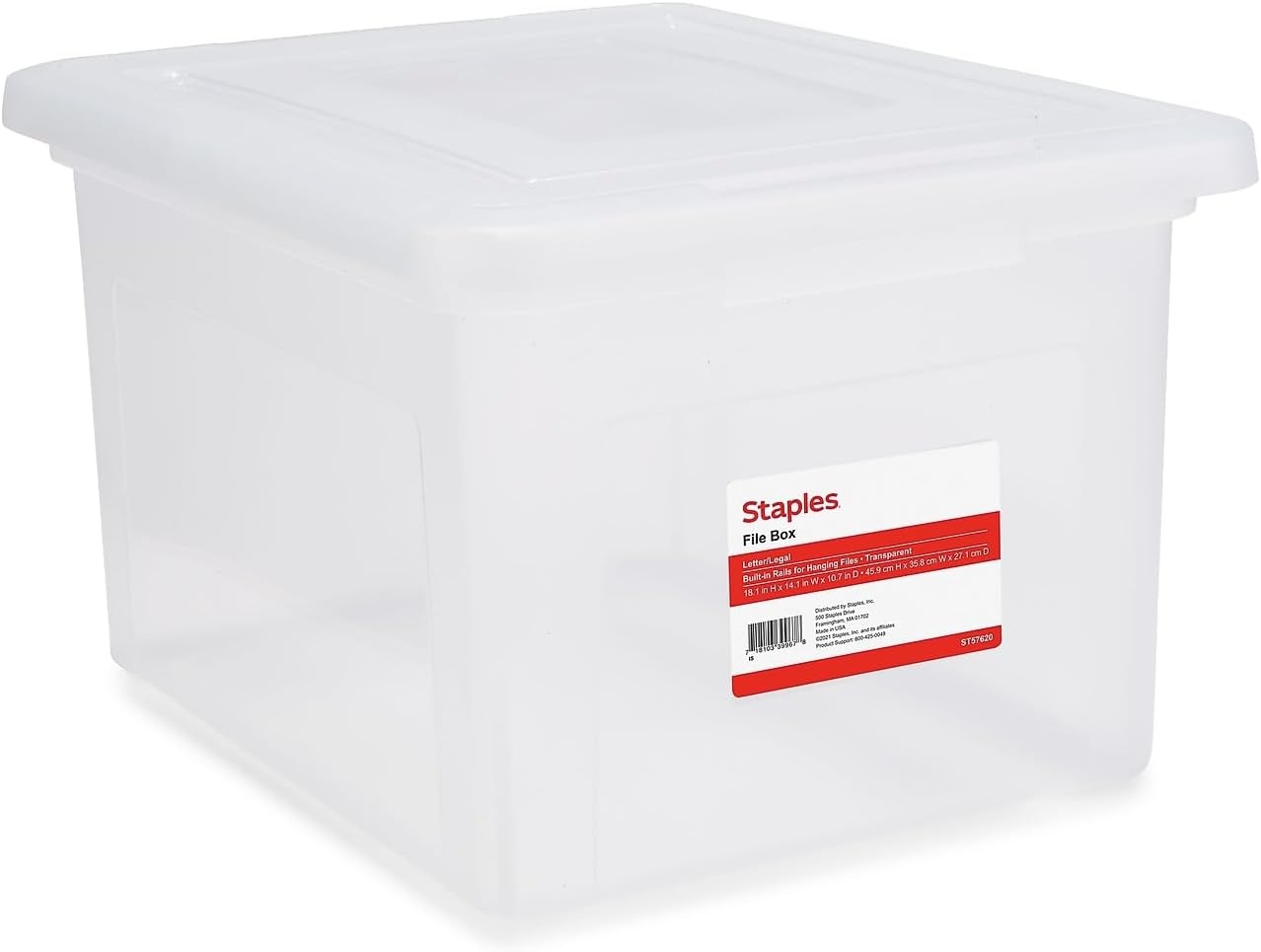 image:imageSTAPLES Hanging File Folder Box Storage Bin Organizer Snap Lid Letter amp Legal Size Documents ClearClear