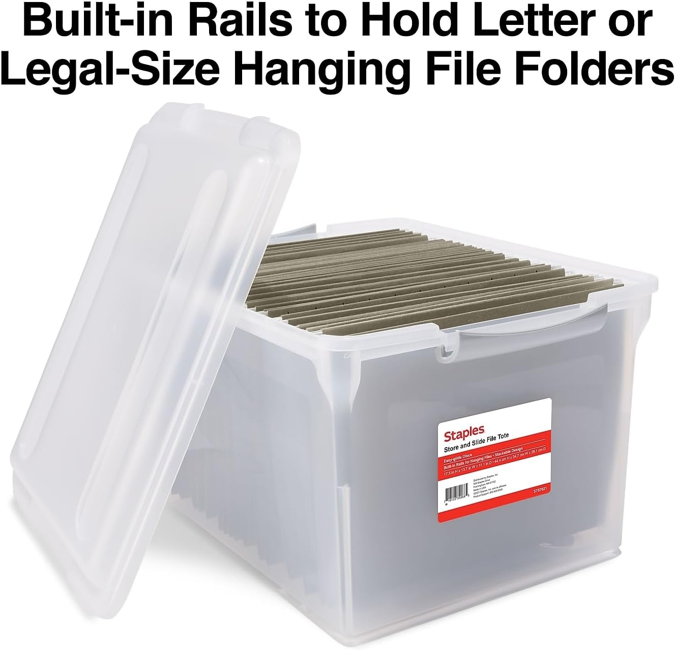 image:imageSTAPLES Hanging File Folder Box Storage Bin Organizer Snap Lid Letter amp Legal Size Documents ClearClear