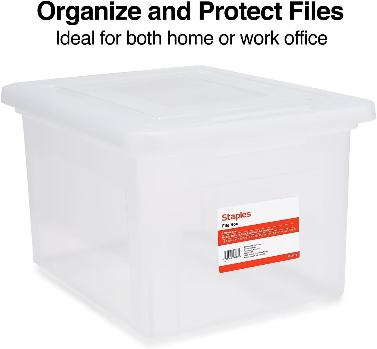 image:imageSTAPLES Hanging File Folder Box Storage Bin Organizer Snap Lid Letter amp Legal Size Documents ClearClear
