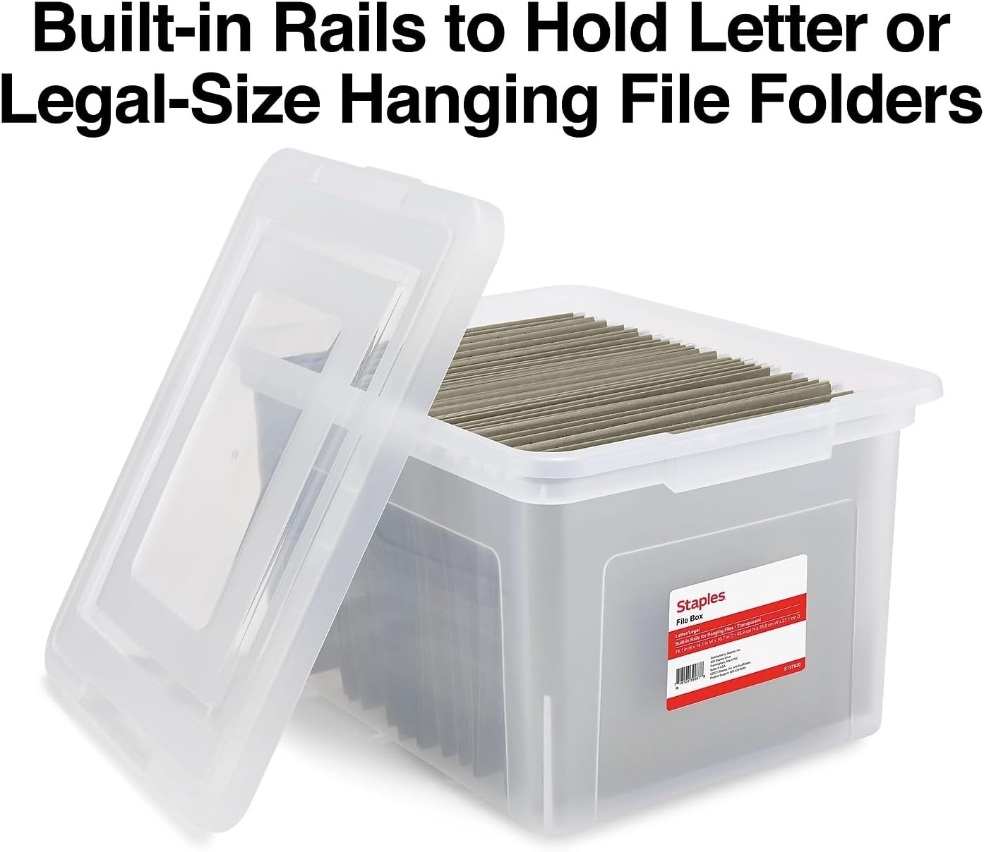 image:imageSTAPLES Hanging File Folder Box Storage Bin Organizer Snap Lid Letter amp Legal Size Documents ClearClear