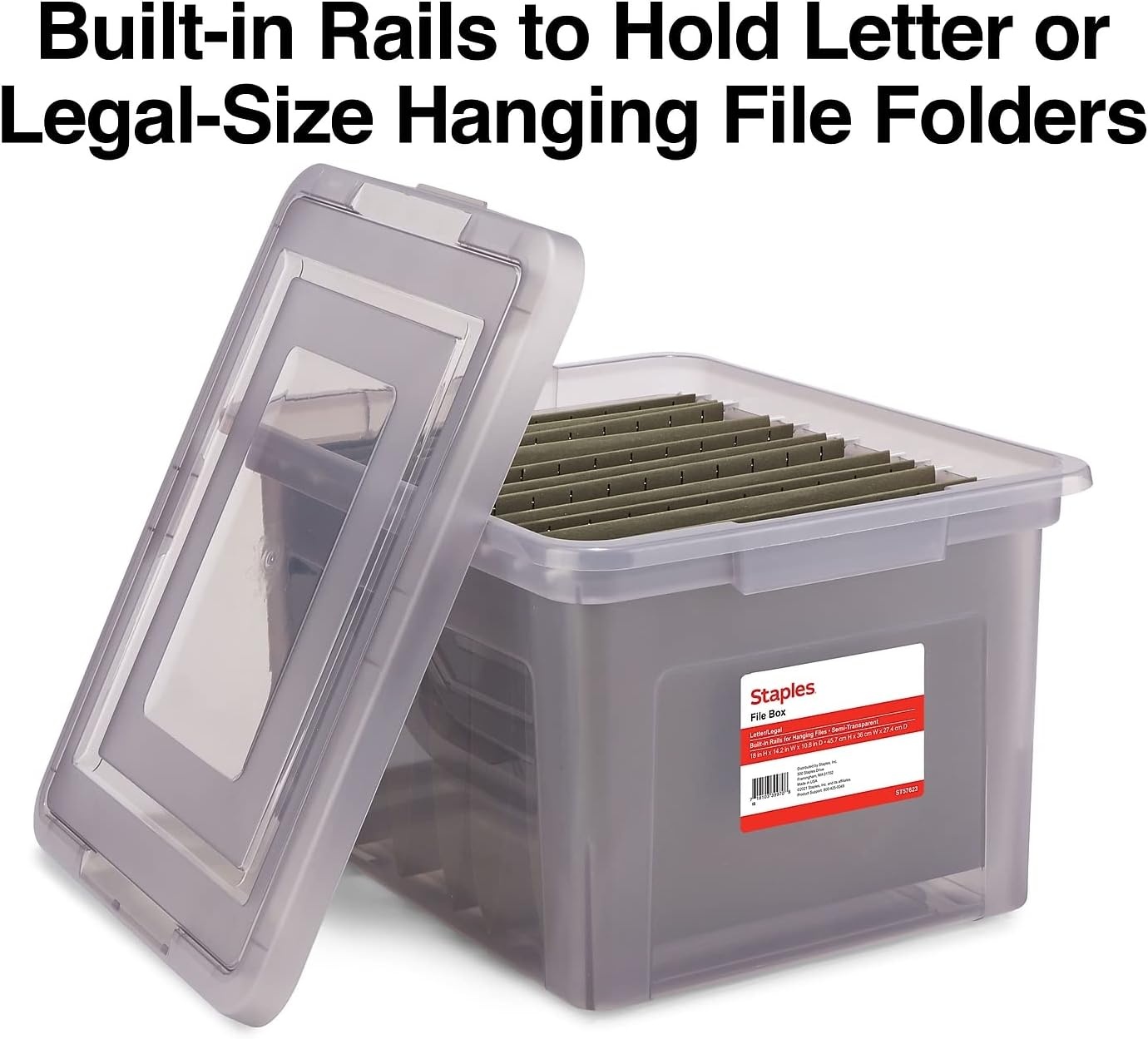 image:imageSTAPLES Hanging File Folder Box Storage Bin Organizer Snap Lid Letter amp Legal Size Documents ClearGray