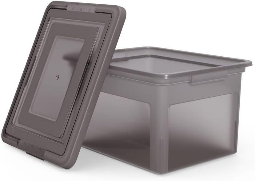 image:imageSTAPLES Hanging File Folder Box Storage Bin Organizer Snap Lid Letter amp Legal Size Documents ClearGray