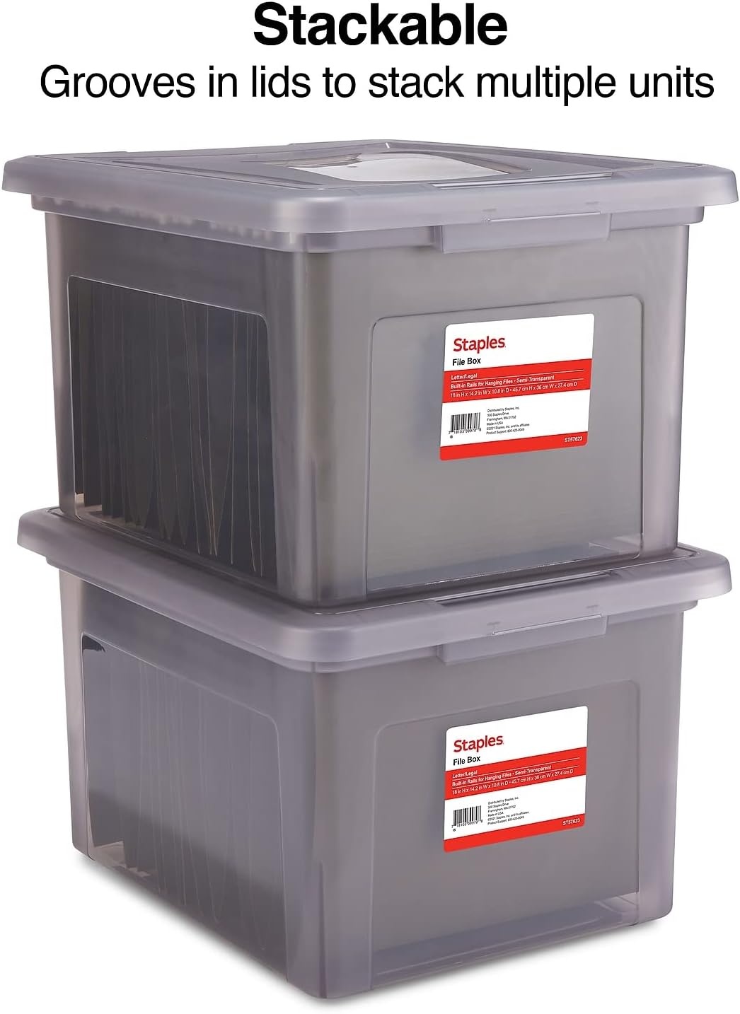image:imageSTAPLES Hanging File Folder Box Storage Bin Organizer Snap Lid Letter amp Legal Size Documents ClearGray